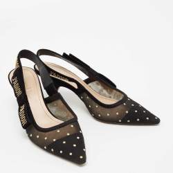 Dior Black Mesh And Suede J'adior Studded Pointed Toe Slingback Sandals Size 37