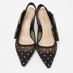 Dior Black Mesh And Suede J'adior Studded Pointed Toe Slingback Sandals Size 37