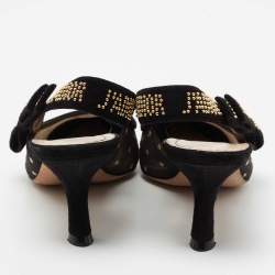 Dior Black Mesh And Suede J'adior Studded Pointed Toe Slingback Sandals Size 37