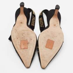 Dior Black Mesh And Suede J'adior Studded Pointed Toe Slingback Sandals Size 37