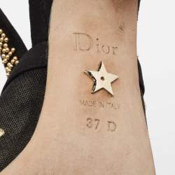 Dior Black Mesh And Suede J'adior Studded Pointed Toe Slingback Sandals Size 37