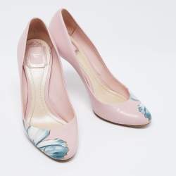 Pre Owned Dior Light Pink Leather Floral Print Pumps Size 38.5