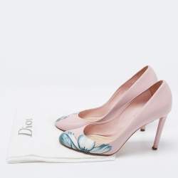 Pre Owned Dior Light Pink Leather Floral Print Pumps Size 38.5