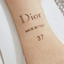 مملوكة مسبقًا Dior White Crystal Embellished Suede And Mesh Peep Toe Pumps Size 37