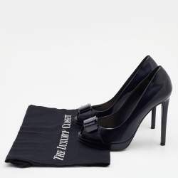 Pre Owned Dior Dark Blue Leather Embellished Peep Toe Pumps Size 35