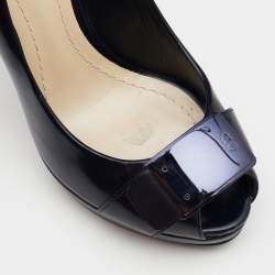 Pre Owned Dior Dark Blue Leather Embellished Peep Toe Pumps Size 35