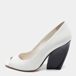 Pre Owned Dior White Leather Peep Toe Pumps Size 39.5
