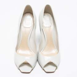 Pre Owned Dior White Leather Peep Toe Pumps Size 39.5
