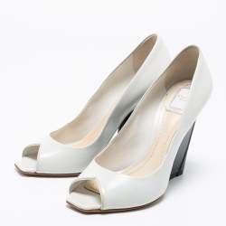 Pre Owned Dior White Leather Peep Toe Pumps Size 39.5