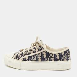 Dior White/Deep Blue Oblique Canvas Walk'n'Dior Low Top Sneakers Size 37