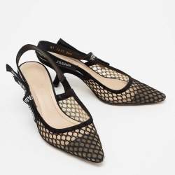 Pre Owned Dior Black Net and Suede Trim J'Adior Slingback Pumps Size 36.5