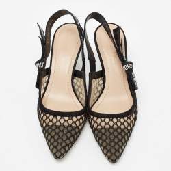 Pre Owned Dior Black Net and Suede Trim J'Adior Slingback Pumps Size 36.5