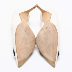 Pre Owned Dior White Leather Embellished Flower and Heart Applique Pumps Size 36.5