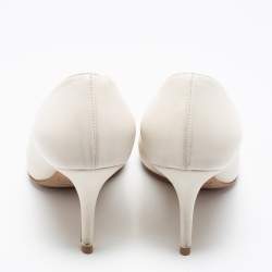 Pre Owned Dior White Leather Embellished Flower and Heart Applique Pumps Size 36.5