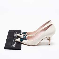 Pre Owned Dior White Leather Embellished Flower and Heart Applique Pumps Size 36.5