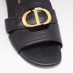 Pre Owned Dior Black Leather Montaigne Slide Sandals Size 36.5
