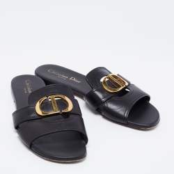 Pre Owned Dior Black Leather Montaigne Slide Sandals Size 36.5
