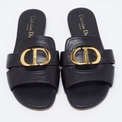 Pre Owned Dior Black Leather Montaigne Slide Sandals Size 36.5