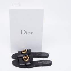 Pre Owned Dior Black Leather Montaigne Slide Sandals Size 36.5