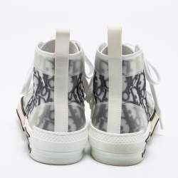 Pre Owned حذاء رياضي ديور كانفاس أوبليك ومطاط وبي في سي وشبكة رصاصي/أبيض بعنق طويل مقاس 37.5