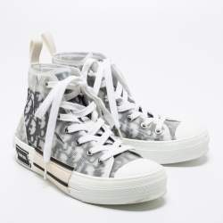 Pre Owned حذاء رياضي ديور كانفاس أوبليك ومطاط وبي في سي وشبكة رصاصي/أبيض بعنق طويل مقاس 37.5