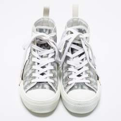 Pre Owned حذاء رياضي ديور كانفاس أوبليك ومطاط وبي في سي وشبكة رصاصي/أبيض بعنق طويل مقاس 37.5