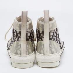 Pre Owned حذاء رياضي ديور شبكة أوبليك ومطاطا وبي في سي أبيض/أسود بعنق طويل مقاس 39