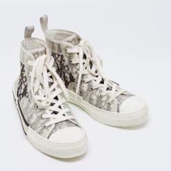 Pre Owned حذاء رياضي ديور شبكة أوبليك ومطاطا وبي في سي أبيض/أسود بعنق طويل مقاس 39