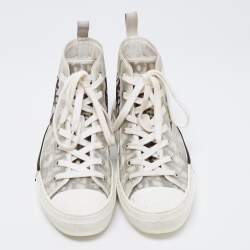 Pre Owned حذاء رياضي ديور شبكة أوبليك ومطاطا وبي في سي أبيض/أسود بعنق طويل مقاس 39