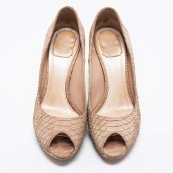 Dior Beige Python Embossed Leather Miss Dior Peep Toe Pumps Size 38.5