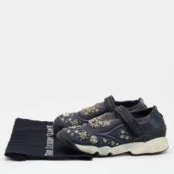 Pre Owned Dior Grey Mesh And Fabric Crystal Embellished Fusion Slip On Sneakers Size 39.5