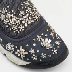 Pre Owned Dior Grey Mesh And Fabric Crystal Embellished Fusion Slip On Sneakers Size 39.5