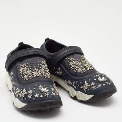 Pre Owned Dior Grey Mesh And Fabric Crystal Embellished Fusion Slip On Sneakers Size 39.5