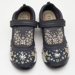 Pre Owned Dior Grey Mesh And Fabric Crystal Embellished Fusion Slip On Sneakers Size 39.5