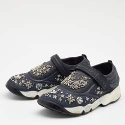 Pre Owned Dior Grey Mesh And Fabric Crystal Embellished Fusion Slip On Sneakers Size 39.5