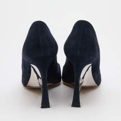 Pre Owned Dior Navy Blue Suede Peep Toe Optique Wedge Pumps Size 38.5