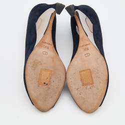 Pre Owned Dior Navy Blue Suede Peep Toe Optique Wedge Pumps Size 38.5
