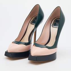 Pre Owned Dior Tricolor Leather Square Sole Platform Pumps Size 39