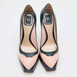 Pre Owned Dior Tricolor Leather Square Sole Platform Pumps Size 39