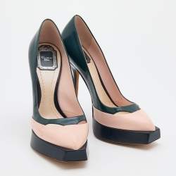 Pre Owned Dior Tricolor Leather Square Sole Platform Pumps Size 39