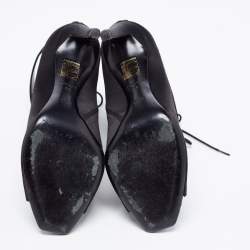 Pre Owned Dior Black Satin Peep-Toe Lace-Up Ankle Booties Size 38