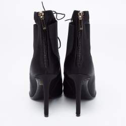 Pre Owned Dior Black Satin Peep-Toe Lace-Up Ankle Booties Size 38