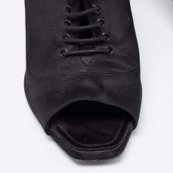 Pre Owned Dior Black Satin Peep-Toe Lace-Up Ankle Booties Size 38