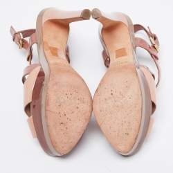 Dior Beige/Brown Patent Leather Criss Cross Platform Sandals Size 38