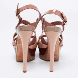 Dior Beige/Brown Patent Leather Criss Cross Platform Sandals Size 38