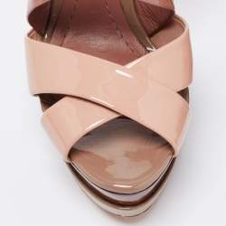 Dior Beige/Brown Patent Leather Criss Cross Platform Sandals Size 38