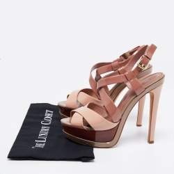Dior Beige/Brown Patent Leather Criss Cross Platform Sandals Size 38