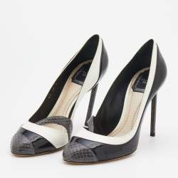 Pre Owned Dior Multicolor Leather And Snakeskin Cap Toe Pumps Size 38.5