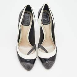 Pre Owned Dior Multicolor Leather And Snakeskin Cap Toe Pumps Size 38.5