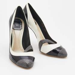 Pre Owned Dior Multicolor Leather And Snakeskin Cap Toe Pumps Size 38.5